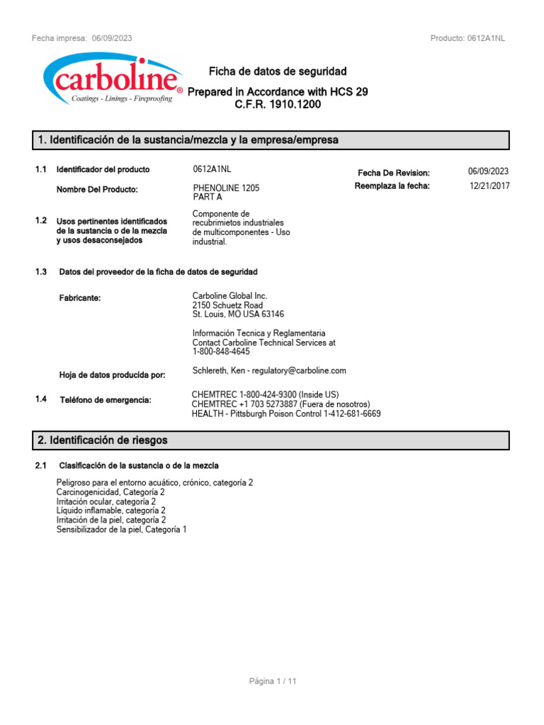 Phenoline 1205 Part A - SDS - 060923 | PDF | Química