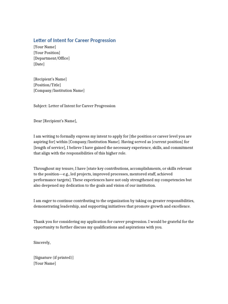 Letter of Intent for Promotion | PDF