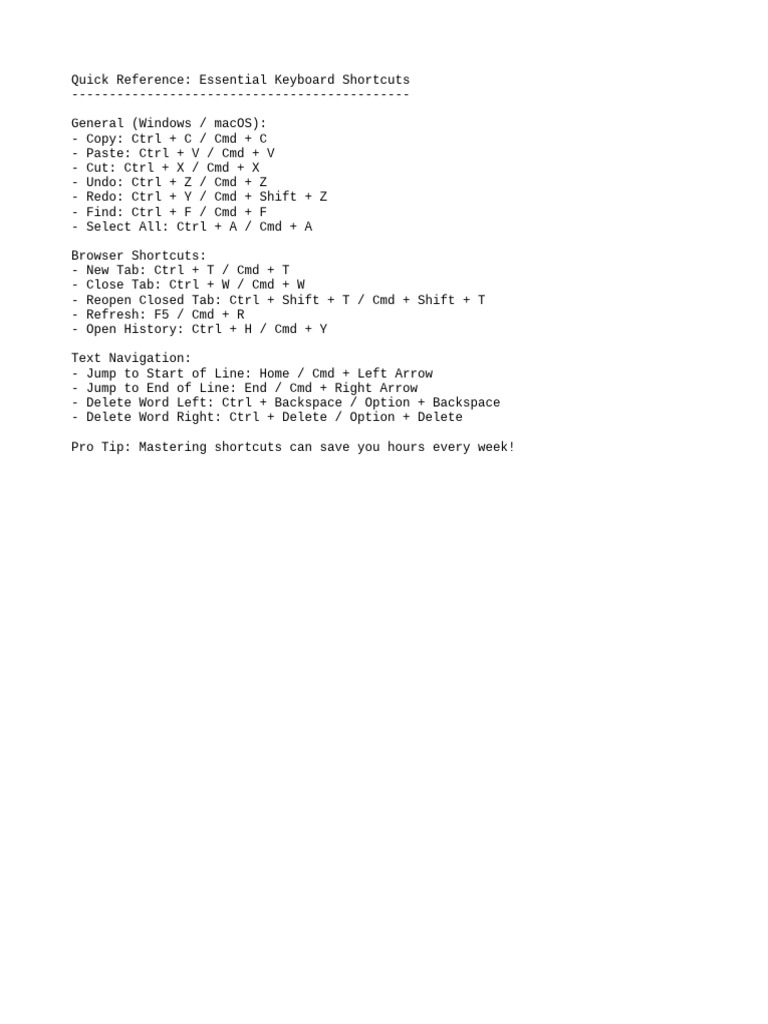 Essential Keyboard Shortcuts Guide | PDF