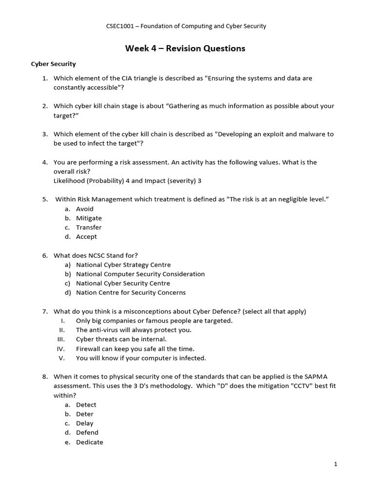 Cyber Security Revision Questions Guide | PDF | Computer Security ...
