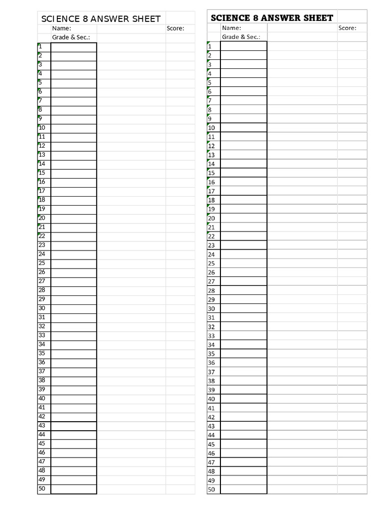 Science and Chemistry Answer Sheets | PDF
