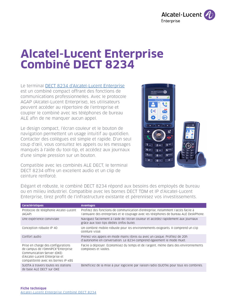 Combiné DECT Alcatel-Lucent 8234 | PDF | Télécommunications