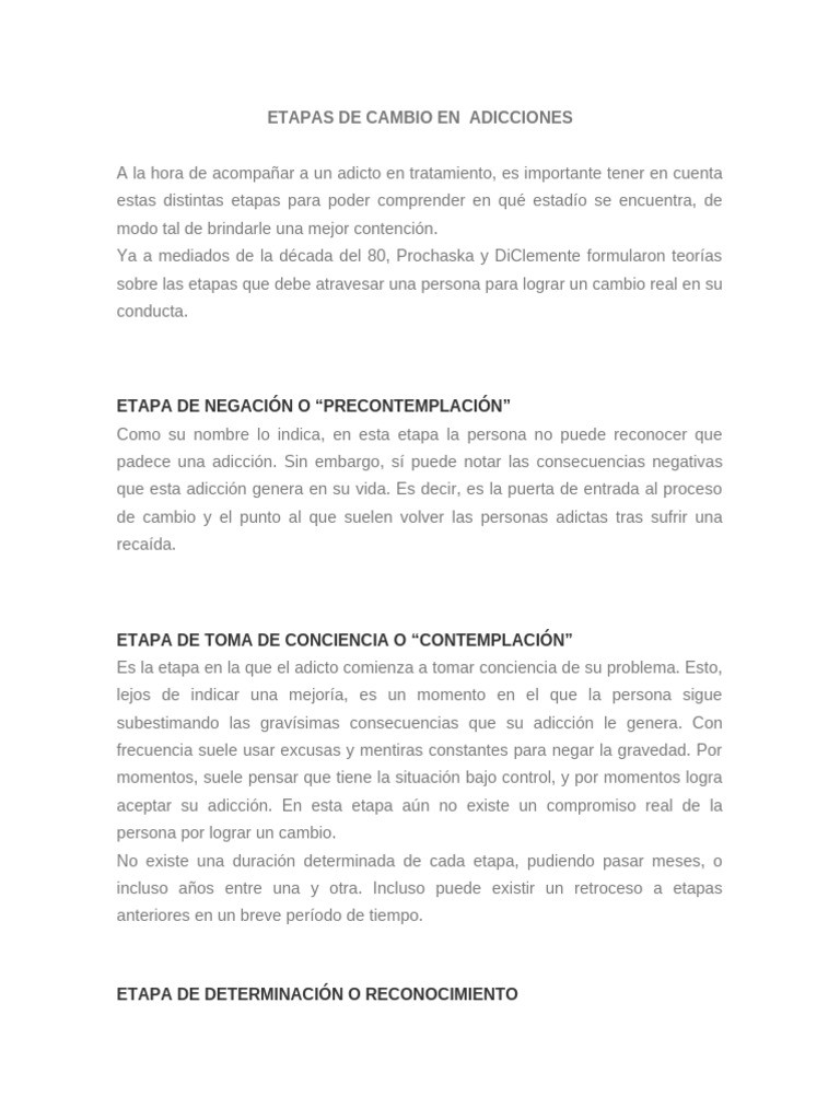 Etapas de Cambio en Adicciones | PDF | Ciencias del comportamiento ...