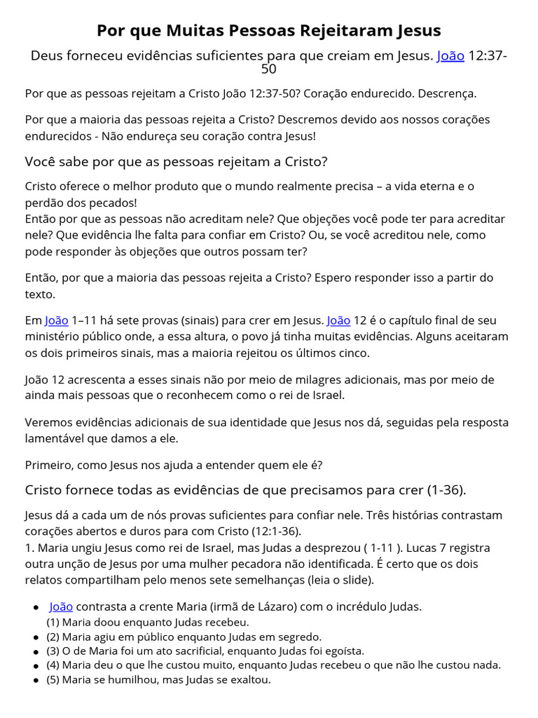 Tema-Por Que Muitas Pessoas Rejeitaram Jesus | PDF | Jesus | Evangelho ...
