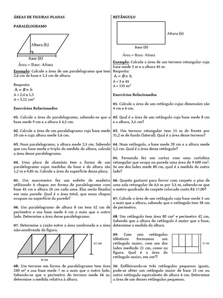 Dimensões de um Retângulo com Área 96 m² | PDF | Triângulo | Objetos ...