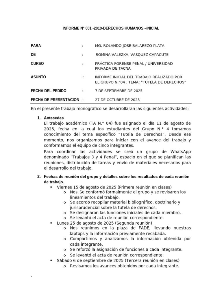Informe Inicial sobre Tutela de Derechos | PDF