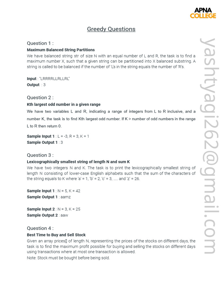 Greedy Algorithm Problems Explained | PDF