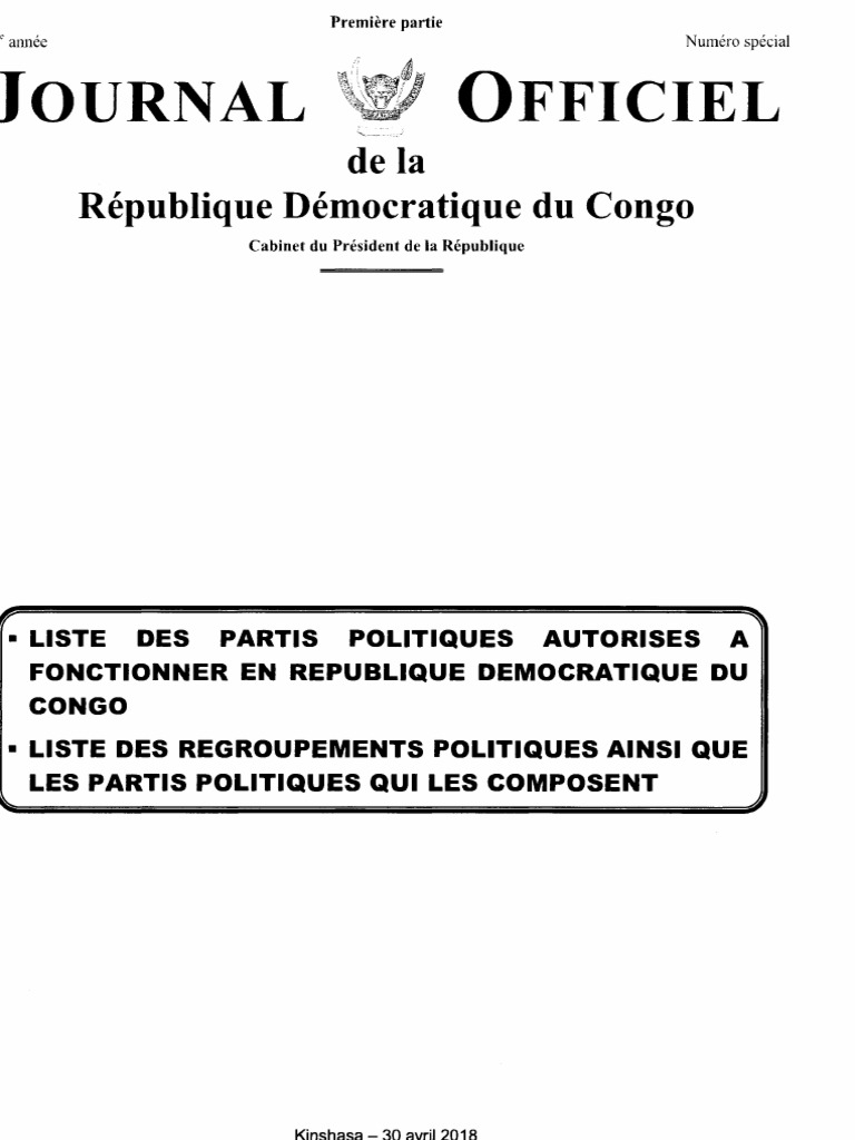 Liste des partis politiques en RDC | PDF | République démocratique du ...