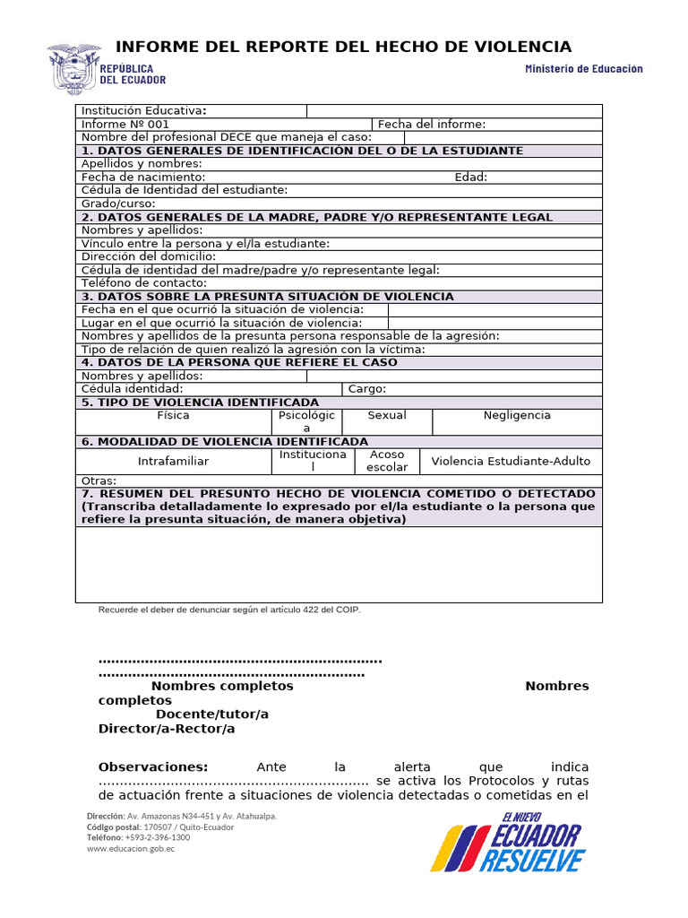 Informe de Violencia en Instituciones Educativas | PDF | Violencia ...