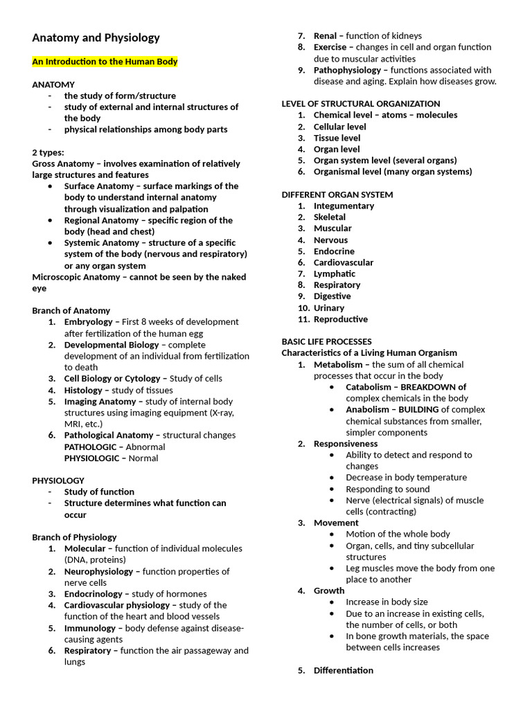 Anatomy and Physiology Introduction To The Human Body | PDF | Human ...