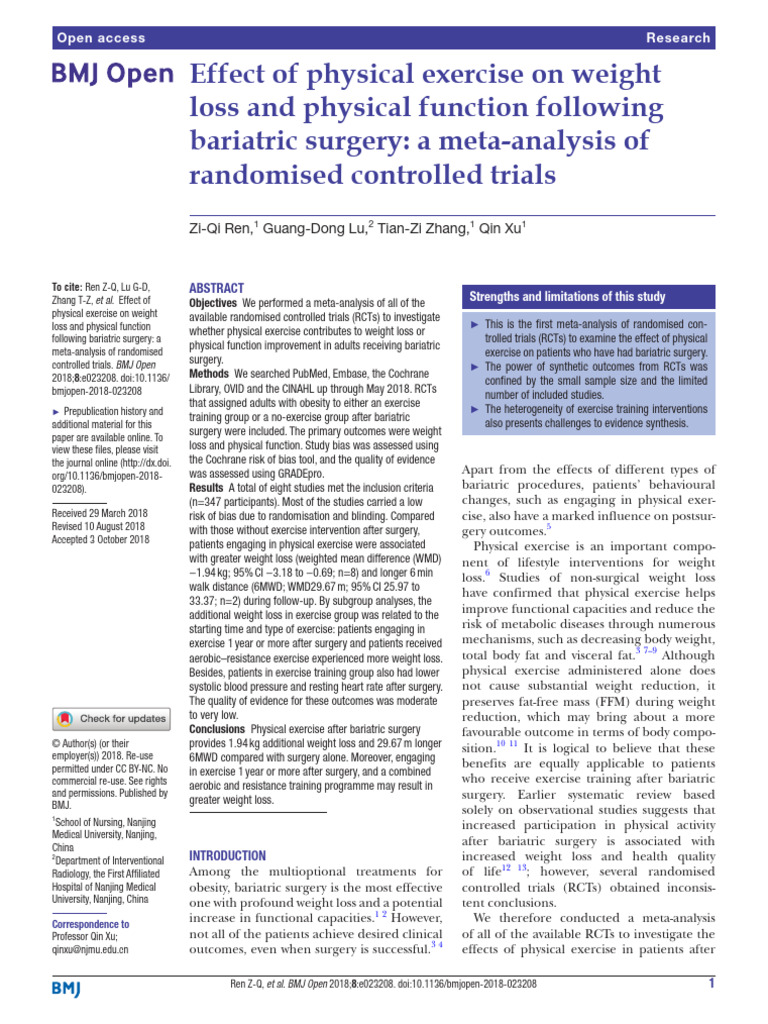 Exercise Impact on Bariatric Surgery Outcomes | PDF | Randomized ...