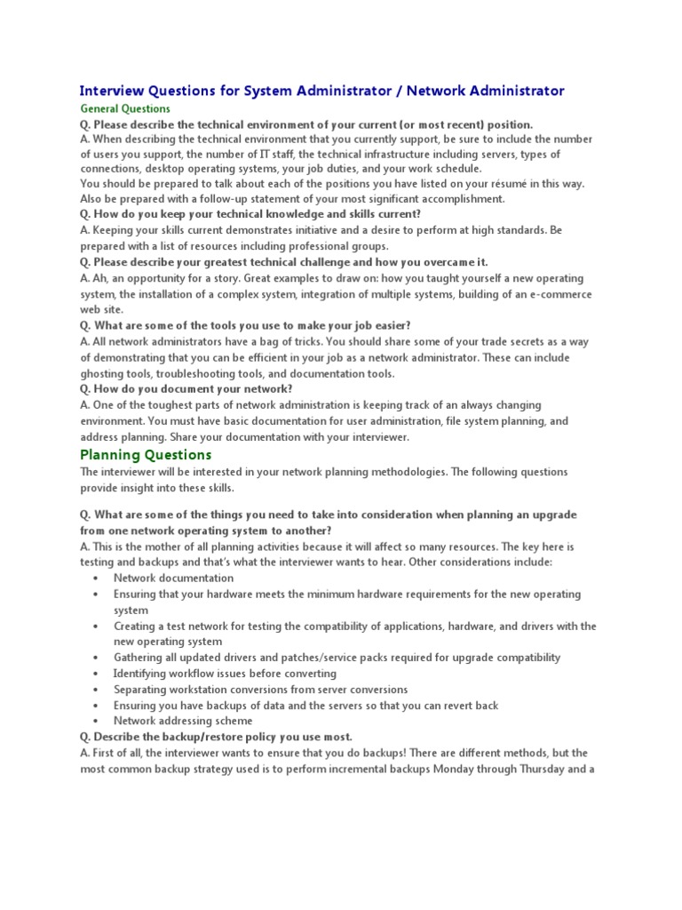 Interview Questions For System Administrator / Network Administrator | PDF