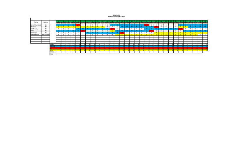 Roster GL September 2025 Schedule | PDF