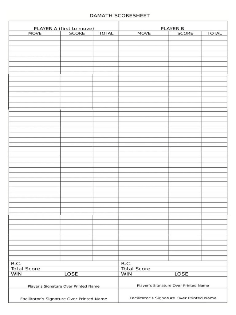 Damath Scoresheet | PDF