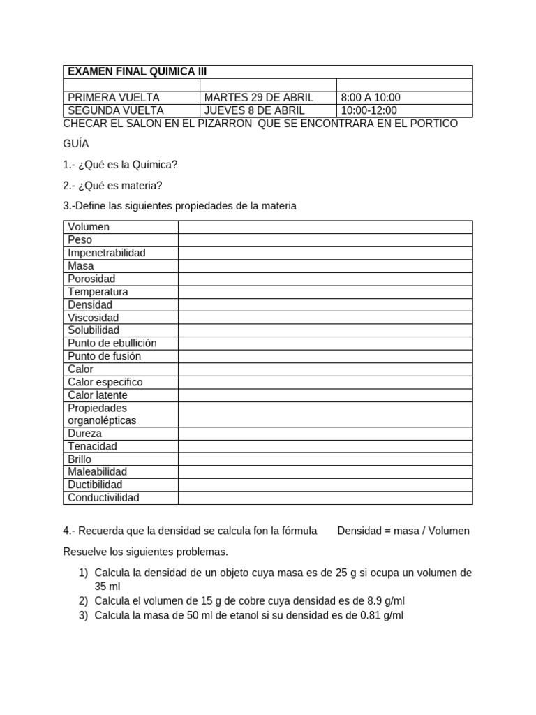 Examen Final Quimica III | PDF | Elementos químicos | Sustancias químicas