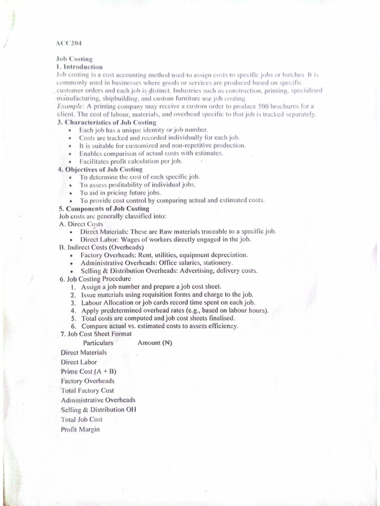 206 Job Costing | PDF