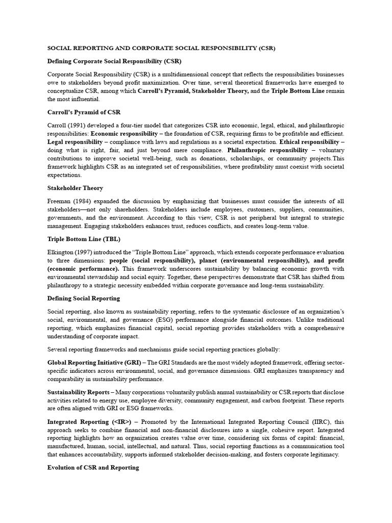 CSR and Social Reporting Explained | PDF | Corporate Social ...