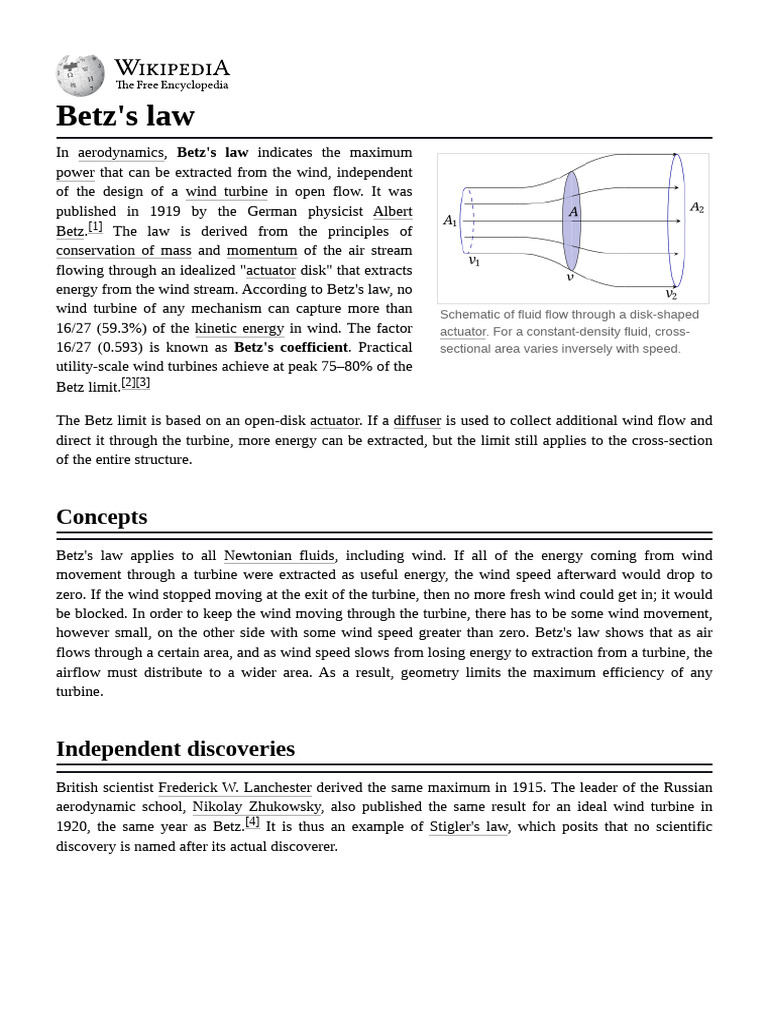 Understanding Betz's Law for Turbines | PDF | Mechanical Engineering ...