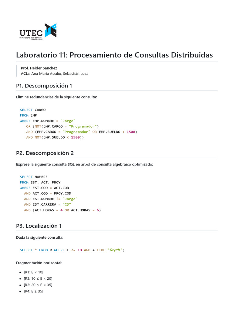 Consultas SQL y Optimización Distribuida | PDF