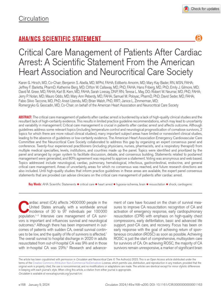 Aha Guideline Care Post Cardiac Arrest | PDF | Cardiopulmonary ...