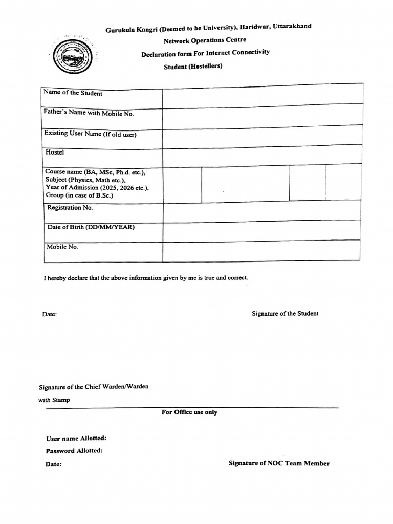 Internet Connection Form | PDF