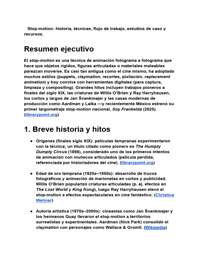Historia y técnicas del stop-motion | PDF | Animación | Cine