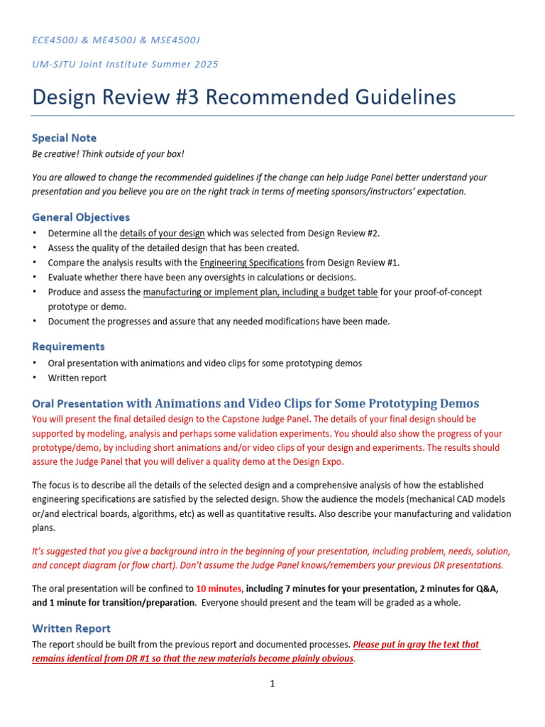 Design Review #3 Recommended Guidelines - SU25 | PDF | Engineering ...