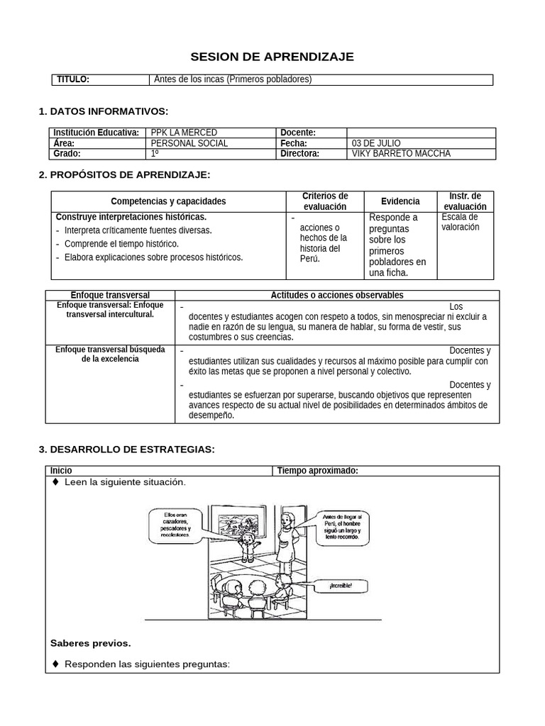 Sesion 1 Personal Social - Primeros Pobladores-1 U | PDF | Enseñando ...