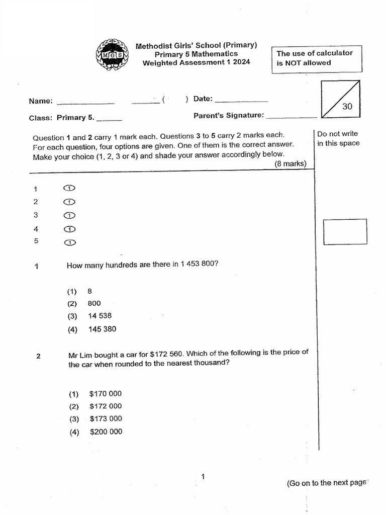 Primary 5 Math Assessment 2024 | PDF