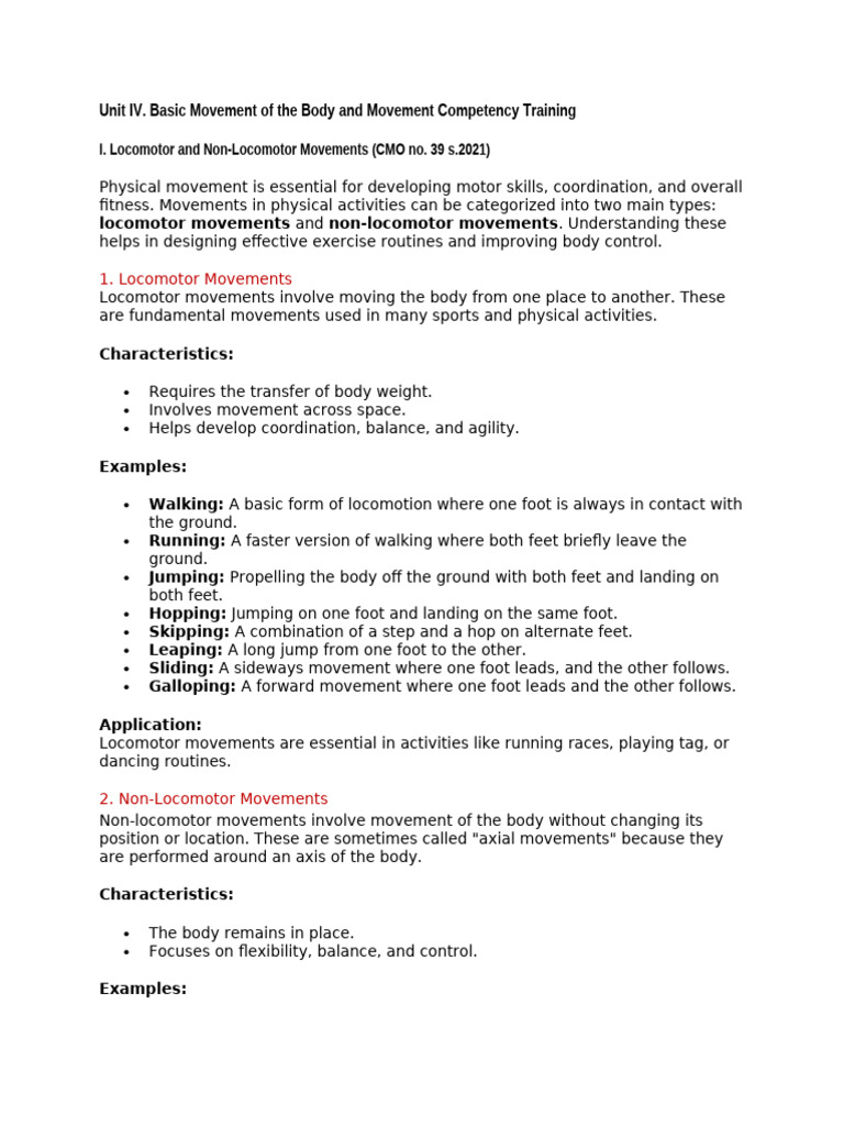 Locomotor and Non Locomotor Movements | PDF | Flexibility (Anatomy ...