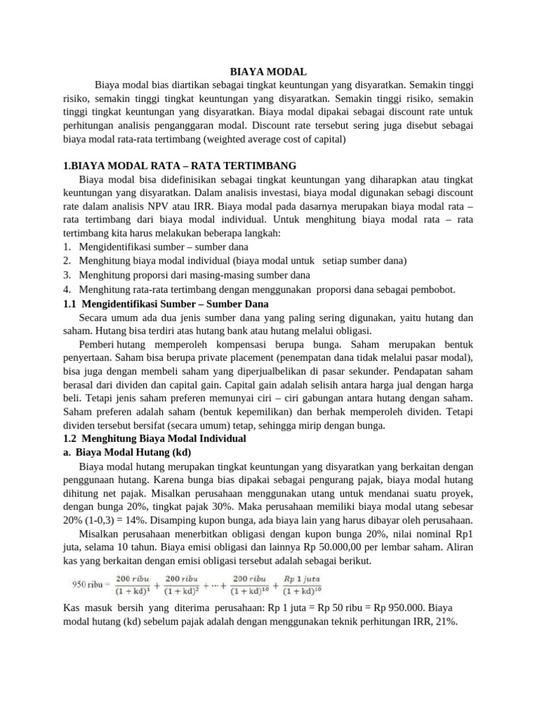 Biaya Modal dan Rata-Rata Tertimbang | PDF