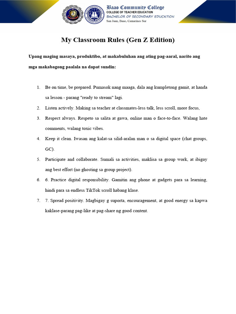 Classroom Rules | PDF