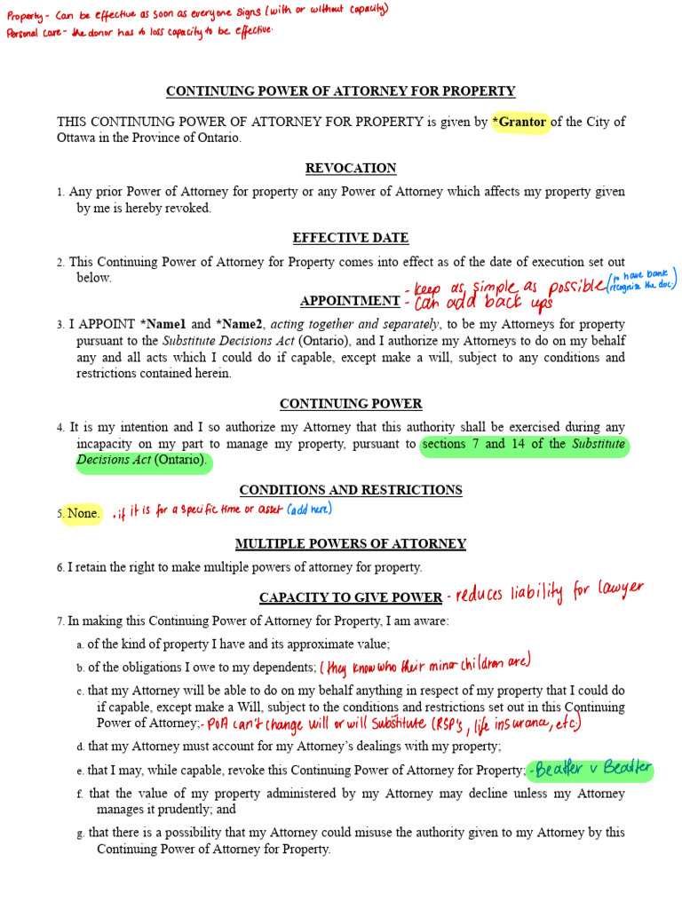 Ontario Continuing Power of Attorney Guide | PDF | Power Of Attorney ...