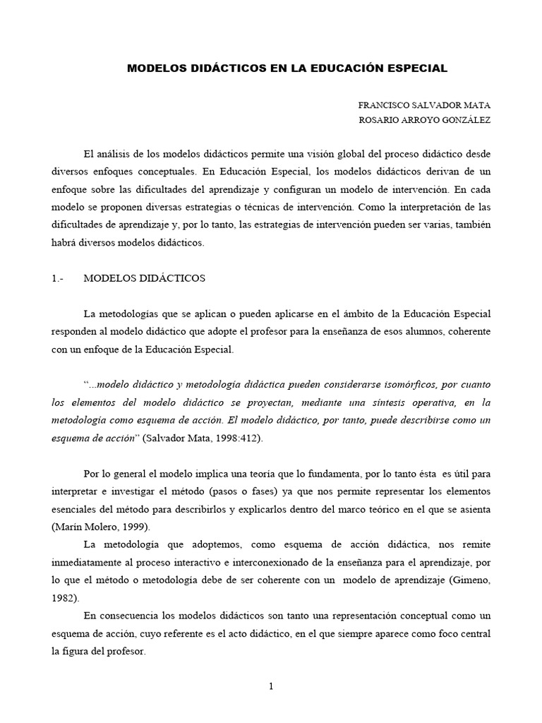 Modelos Didácticos en Educación Especial | PDF | Plan de estudios ...
