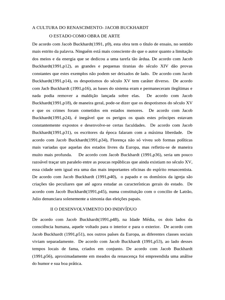 A Obra de Arte do Estado em Buckhardt | PDF | Renascimento | Itália