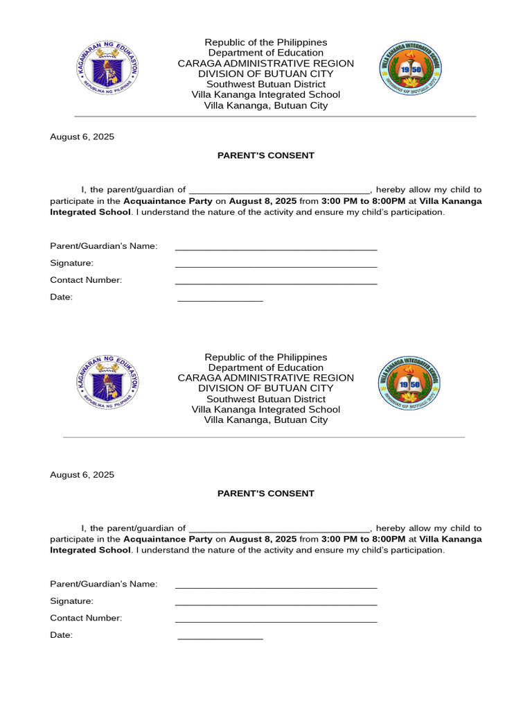 Parents COnsent Acquaintance Party | PDF