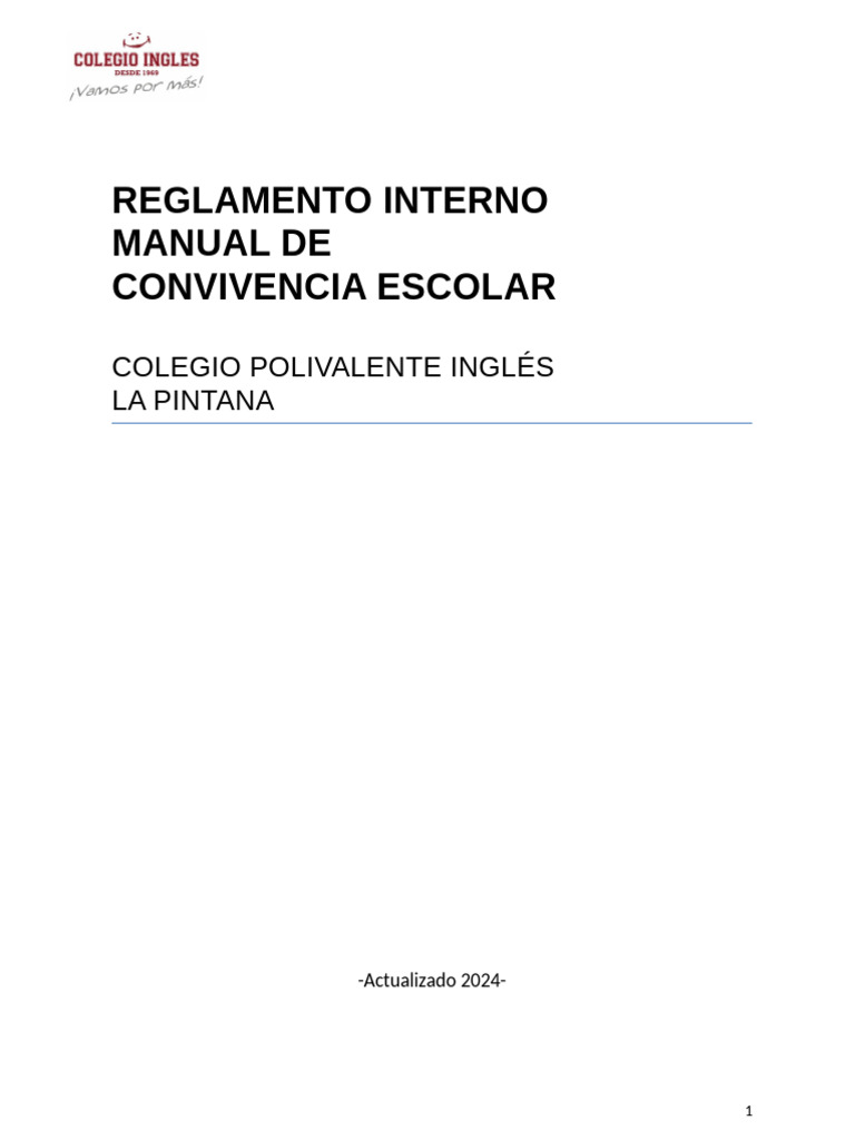 Reglamento de Convivencia Escolar 2024 | PDF | Aprendizaje | Inclusión ...