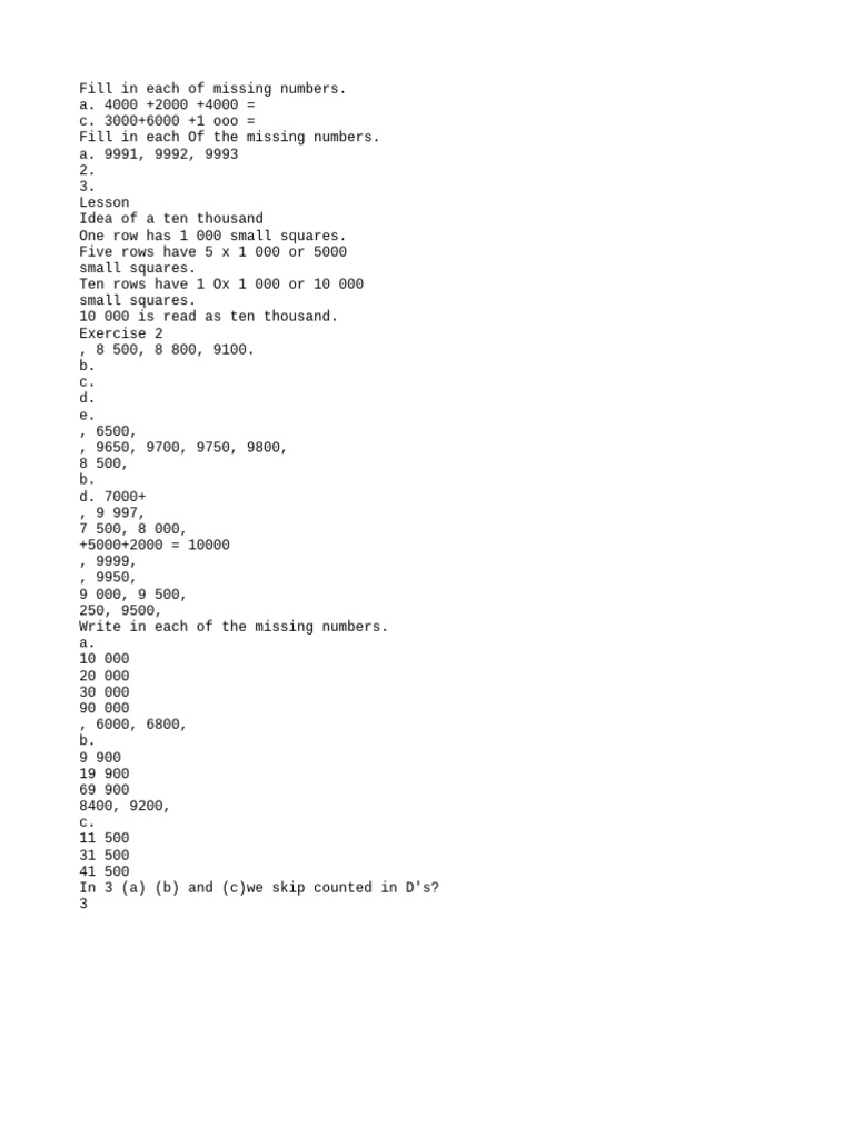 Fill in Missing Numbers Exercise | PDF