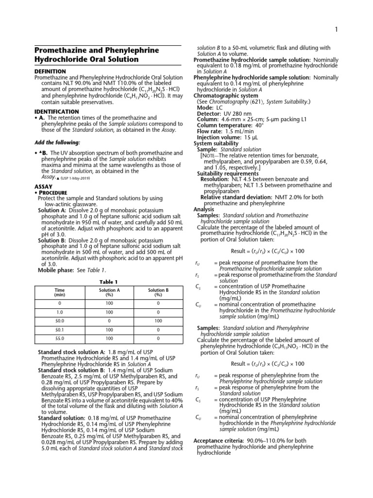 Promethazine and Phenylephrine Analysis | PDF | Chromatography | Acid