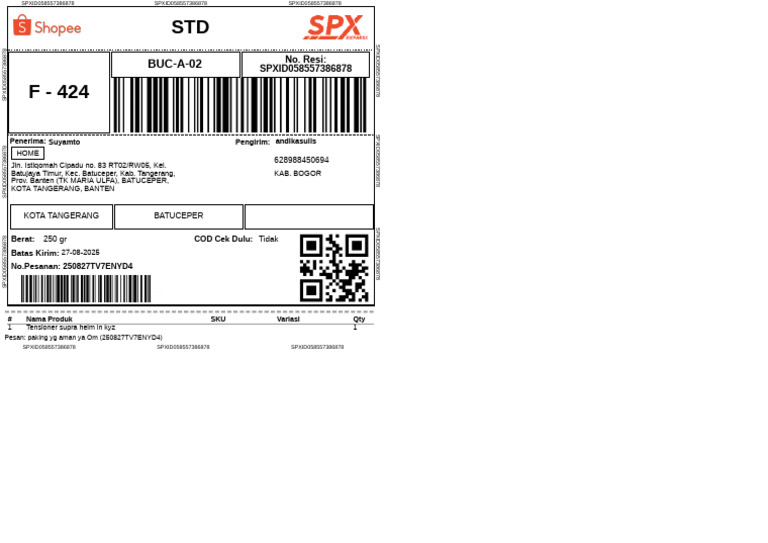 SPXID058557386878 Shipping Details | PDF