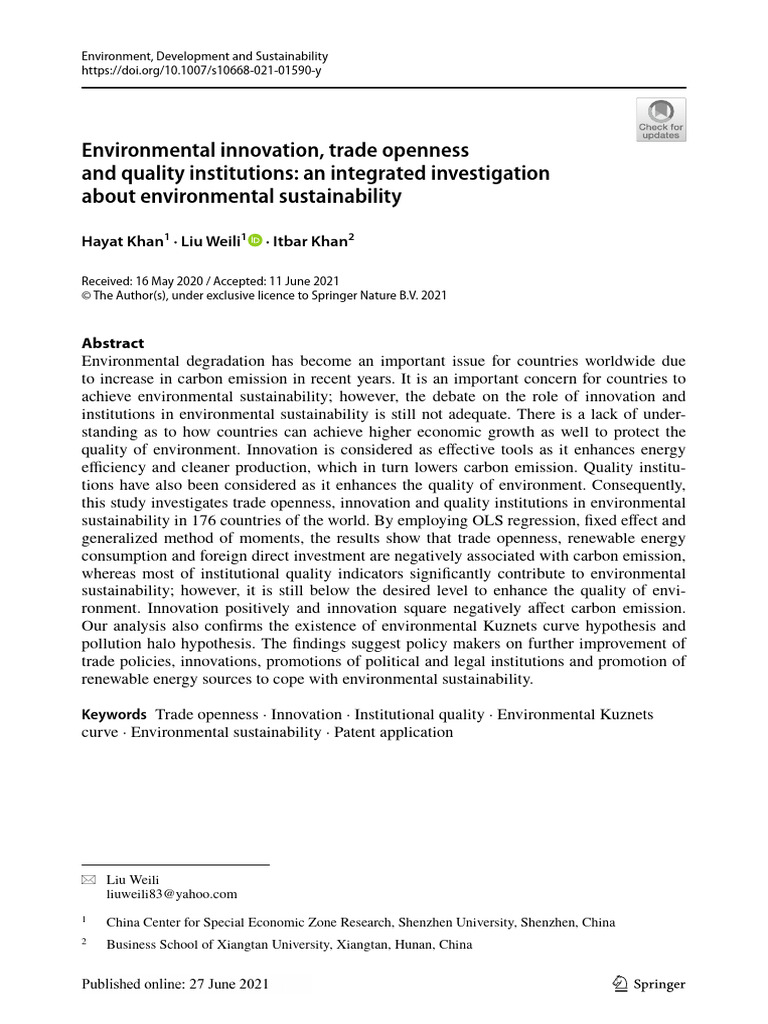 Environmental Innovation and Sustainability Analysis | PDF | Gross ...