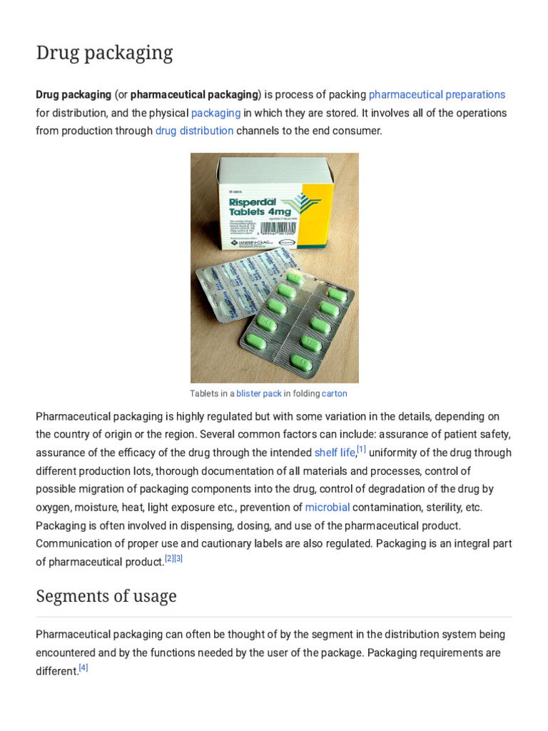 Drug Packaging - Wikipedia | PDF | Health Sciences | Medicinal Chemistry