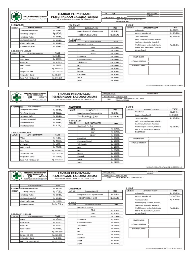 Form Harga Lab | PDF