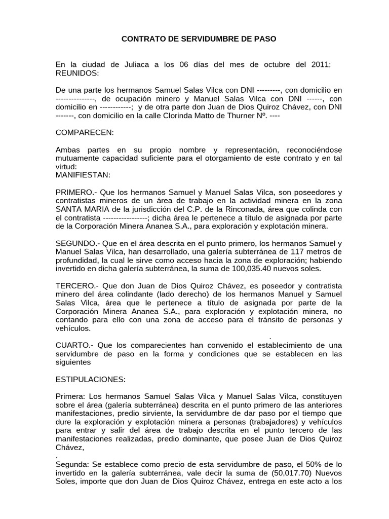 Contrato de Servidumbre de Paso Minero | PDF