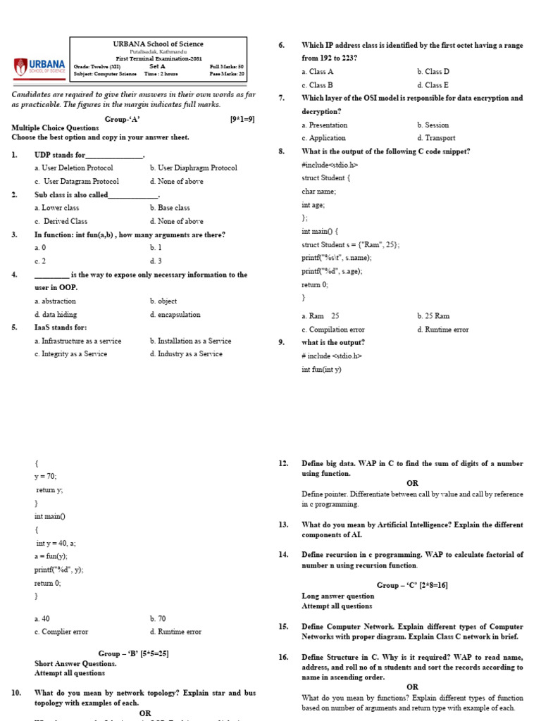 Computer Science Exam Questions and Answers | PDF | Internet Protocol ...