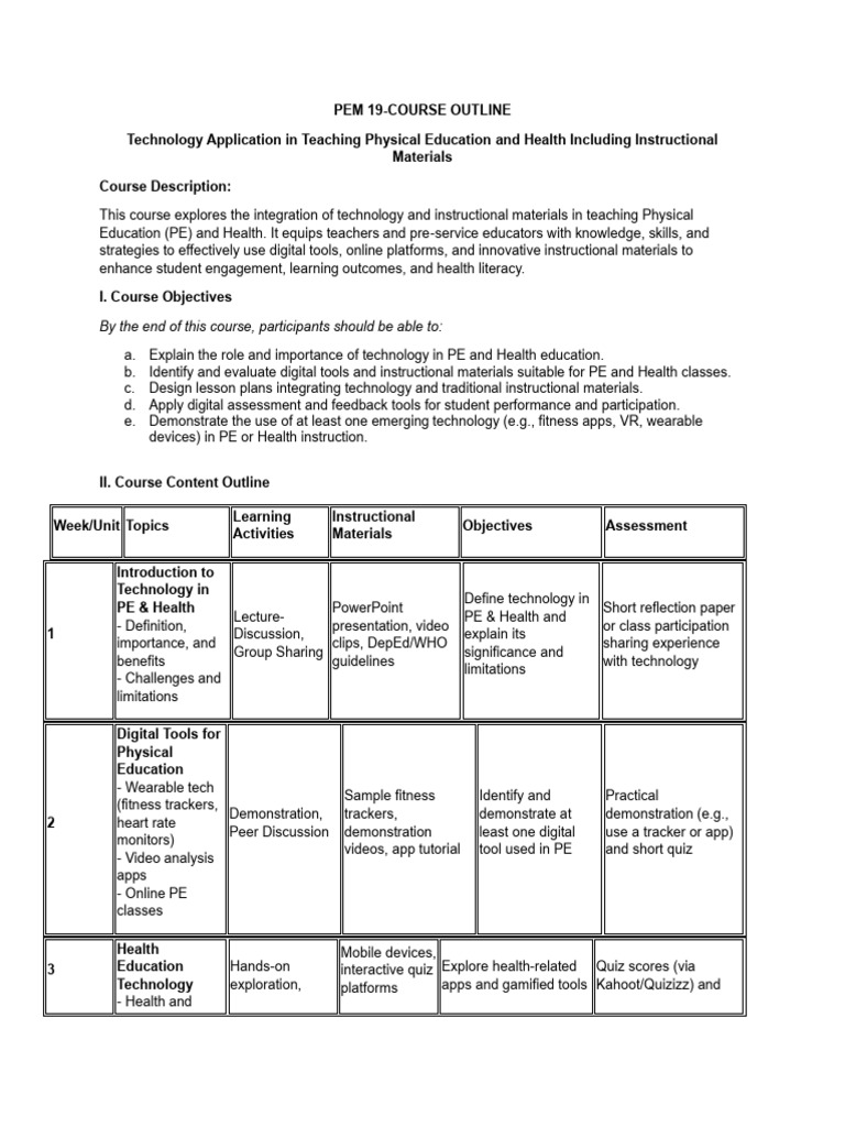 Tech Integration in PE & Health Education | PDF | Physical Education ...