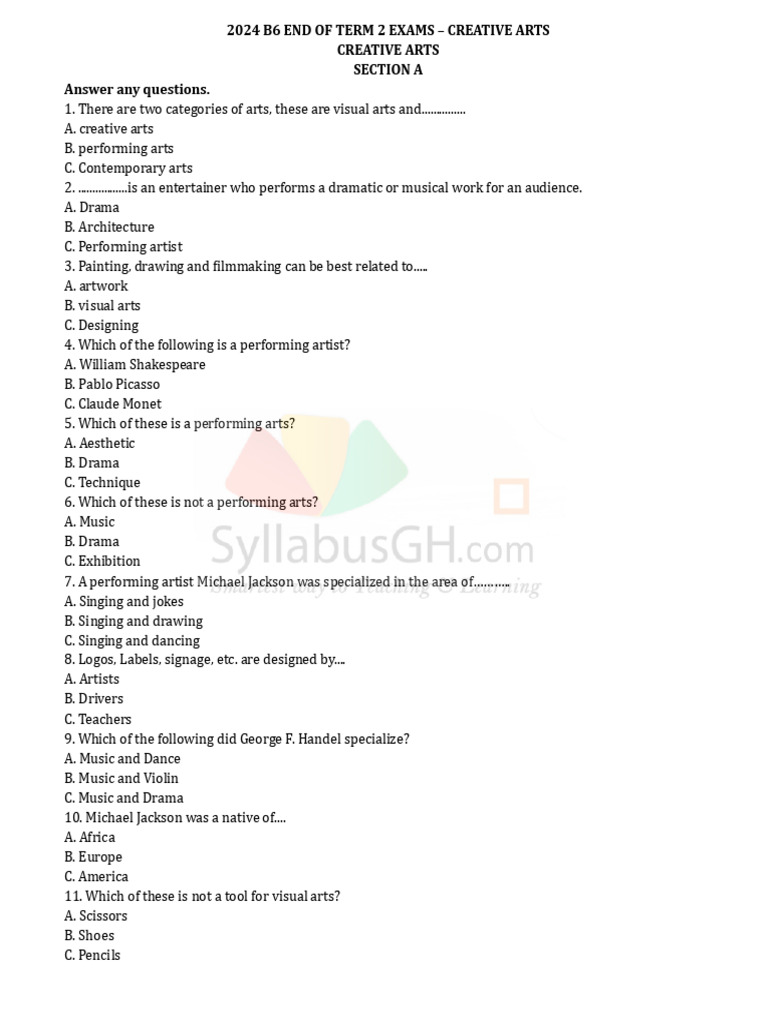 2024 Creative Arts Exam Questions | PDF | The Arts