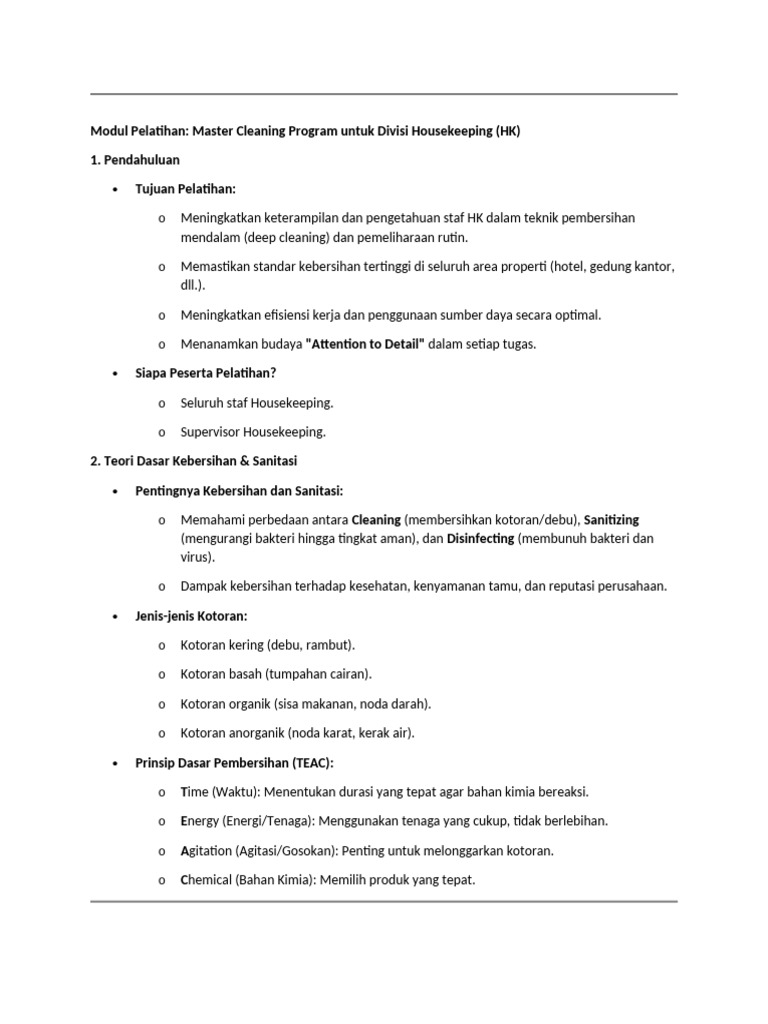 Pelatihan Master Cleaning Housekeeping | PDF