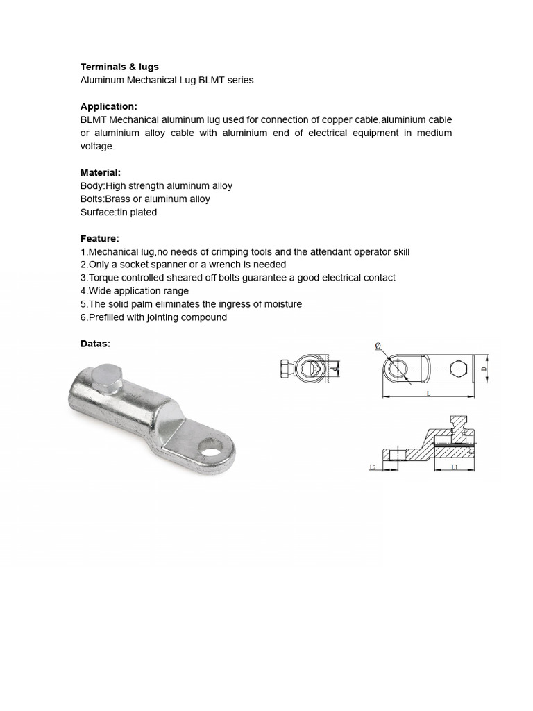 Aluminum Mechanical Lugs BLMT Series | PDF