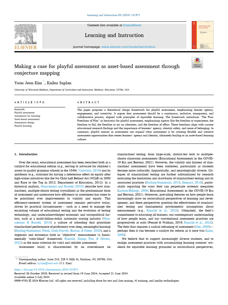 Making A Case For Playful Assessment As Asset-Based Assessment Through ...